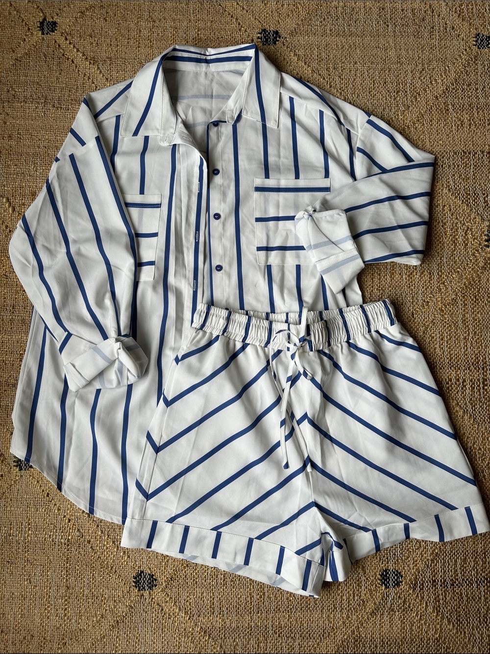 Striped White & Navy Set
